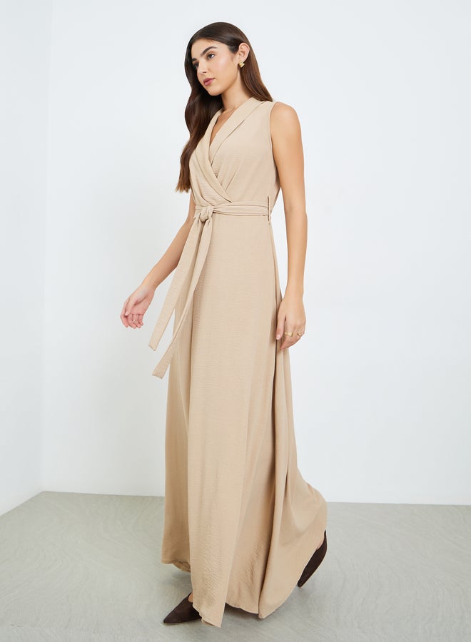 Styli Women Beige Sleeveless Blazer Maxi Dress - Image 2